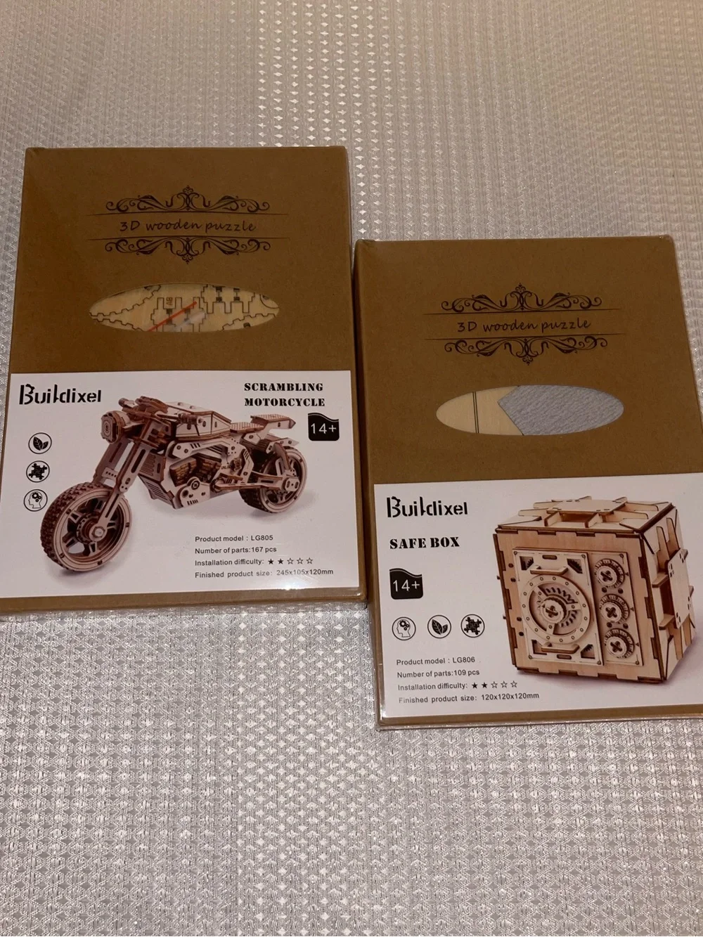 CLOSET CLOSEOUT SALE - TWO Wooden 3D Puzzle Sets (Safe Box & Motorcycle)